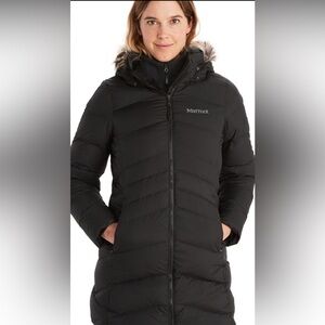 Women's Black Puffer Parka Winter Coat Marmot Montreal Down Coat Medium